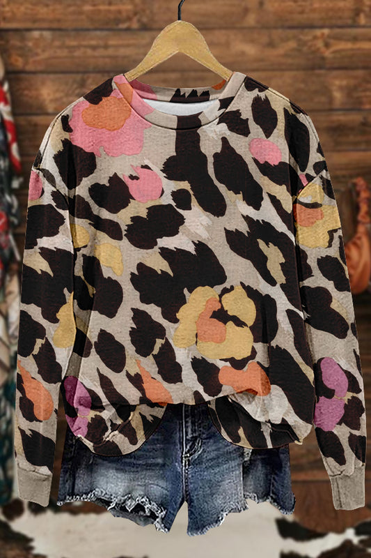 Unique Flower Leopard Print Sweatshirt