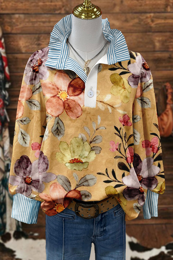 Cute Floral Print Puff Sleeve Blouse