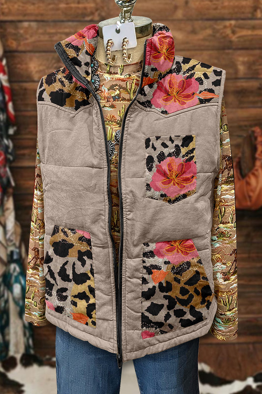 Western Leopard Flowers Print Vest