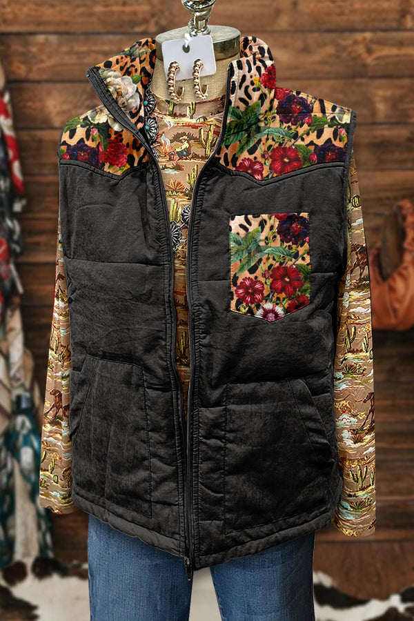 Chic Western Leopard Flowers Print Vest