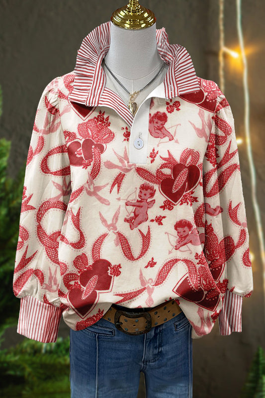 Sweet Valentine's Day Print Puff Sleeve Blouse