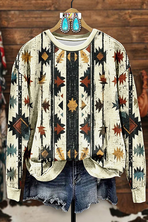 Retro Western Aztec Arrow Print Sweatshirt