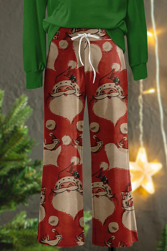 Vintage Santa Print Wide Leg Trousers