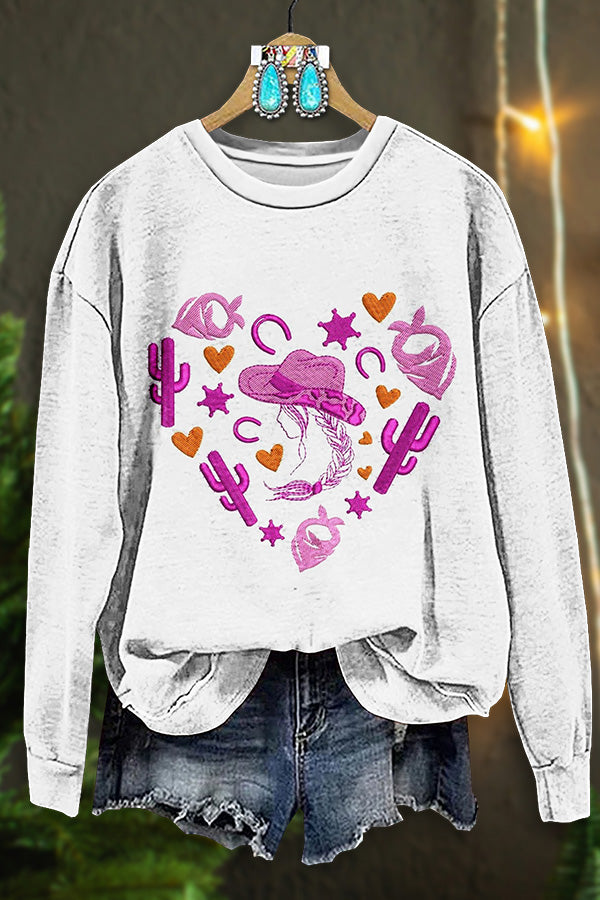 Vintage Western Valentine's Day Print Sweatshirt