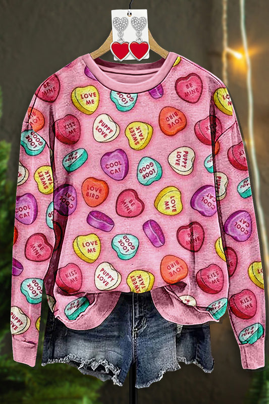 Vintage Valentine's Day Heart Print Sweatshirt