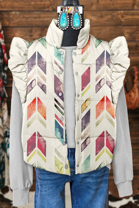 Vintage Western Aztec Arrow Print Ruffle Sleeve Vest