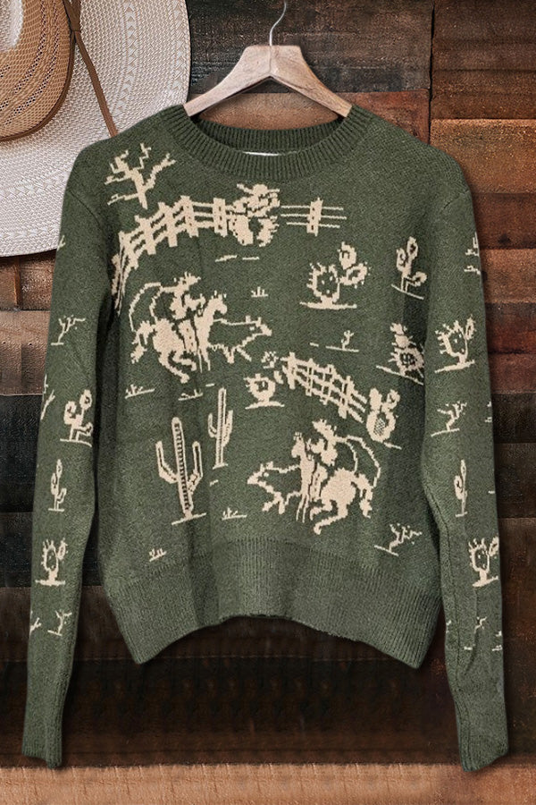 Vintage Western Rodeo Print Sweater