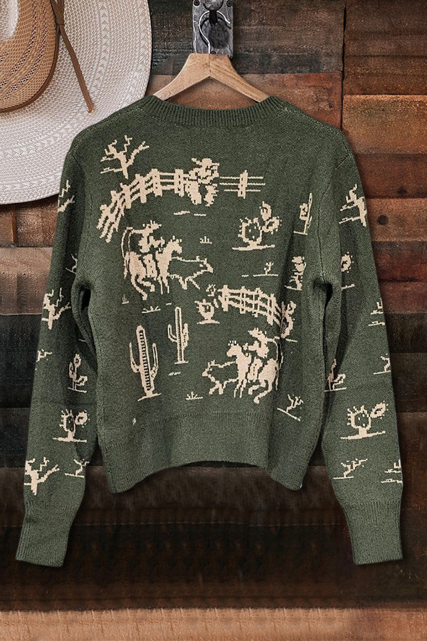 Vintage Western Rodeo Print Sweater