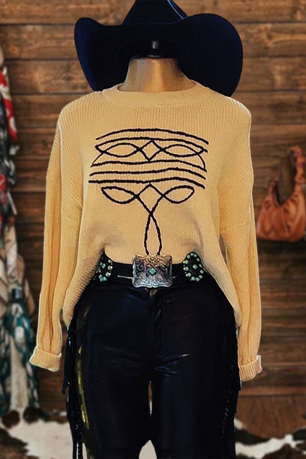 Vintage Western Boot Print Sweater