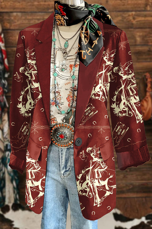 Vintage Western Racing Print Jacket Blazer