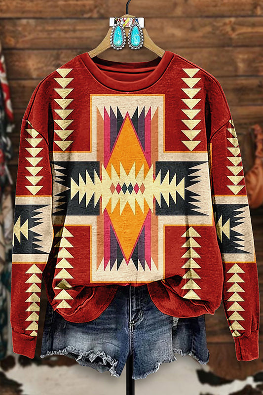 Retro Western Aztec Print Sweatshirt