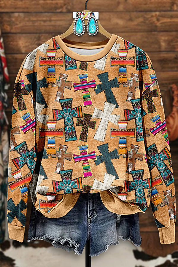 Vintage Western Cross Print Sweatshirt