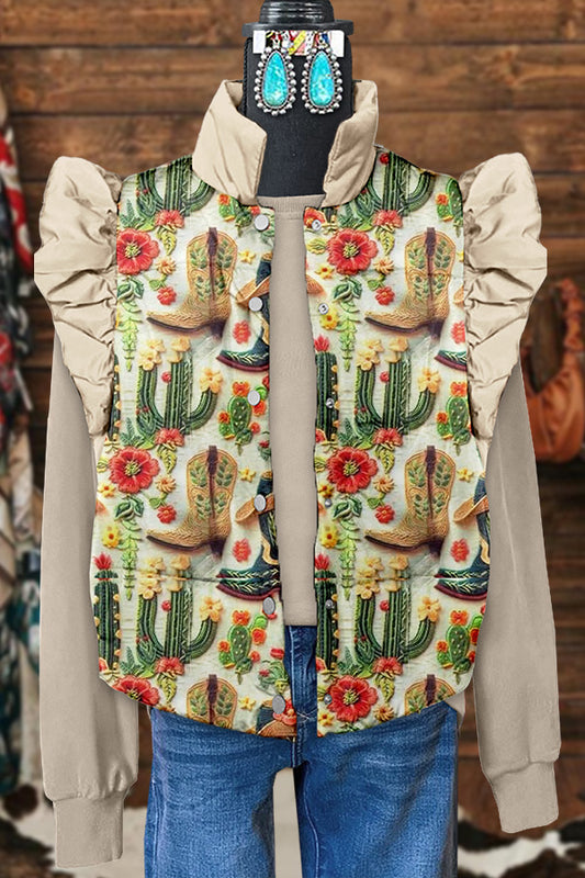 Vintage Western Cactus Ruffle Sleeve Vest