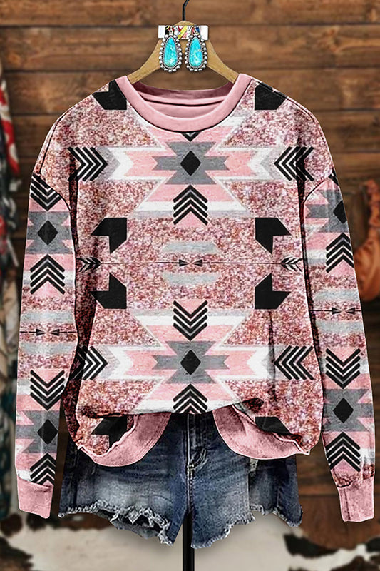 Retro Western Aztec Print Sweatshirt