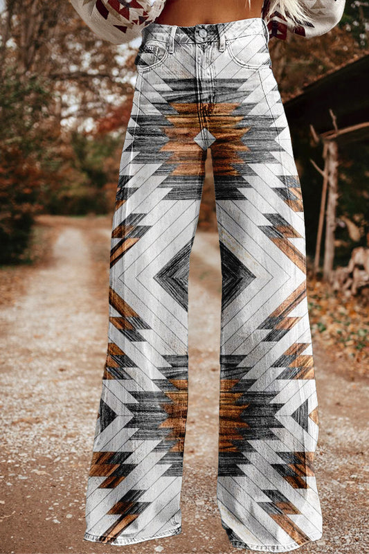 Retro Western Aztec Print Wide Leg Trousers