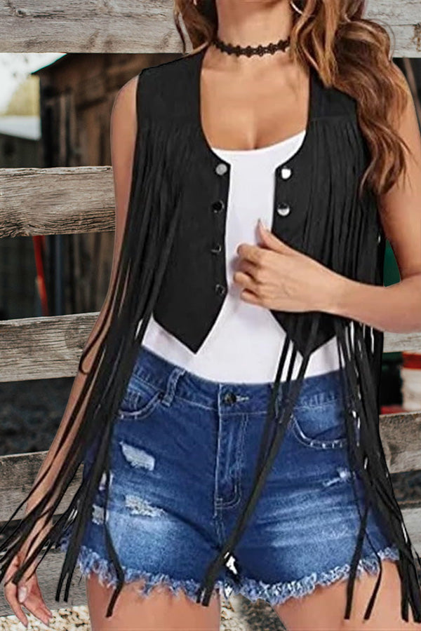 Retro Long Tassel Design Short Vest