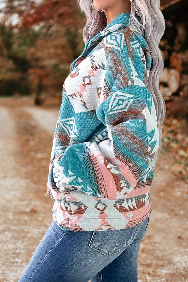 Vintage Aztec Print Half Zip Pullover