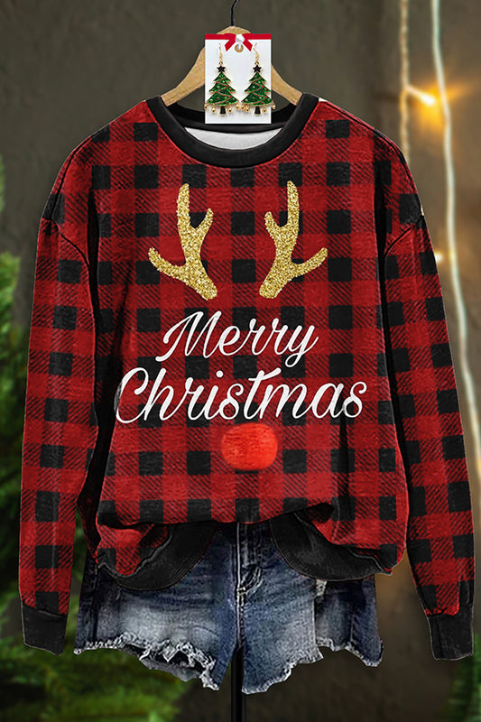 Retro Christmas Plaid Print Sweatshirt