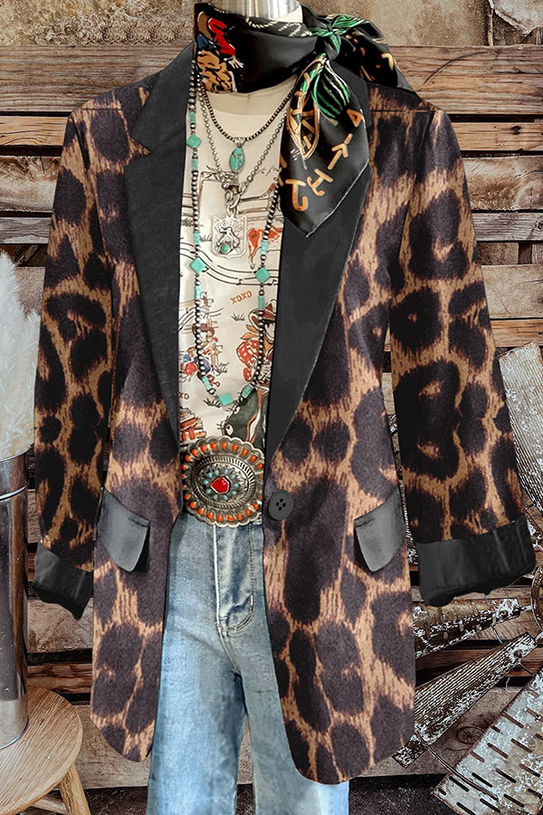 Vintage Leopard Print Pocket Blazer