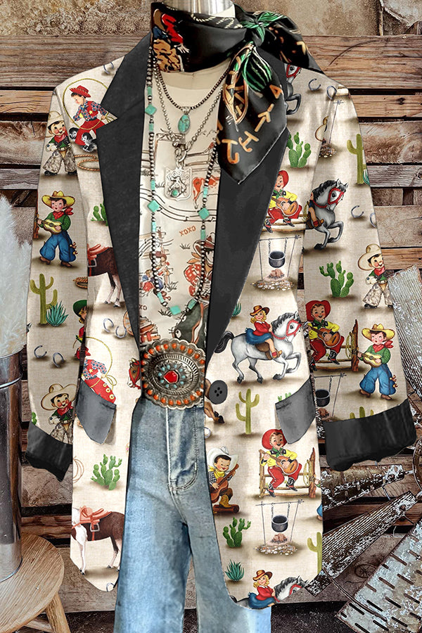 Vintage Western Rodeo Print Blazer