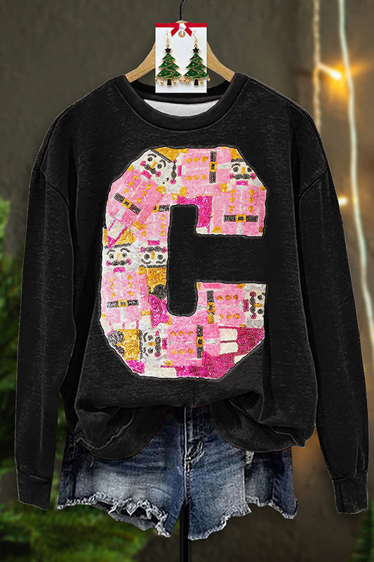 Sparkling Nutcracker Sequined Christmas Sweatshirt