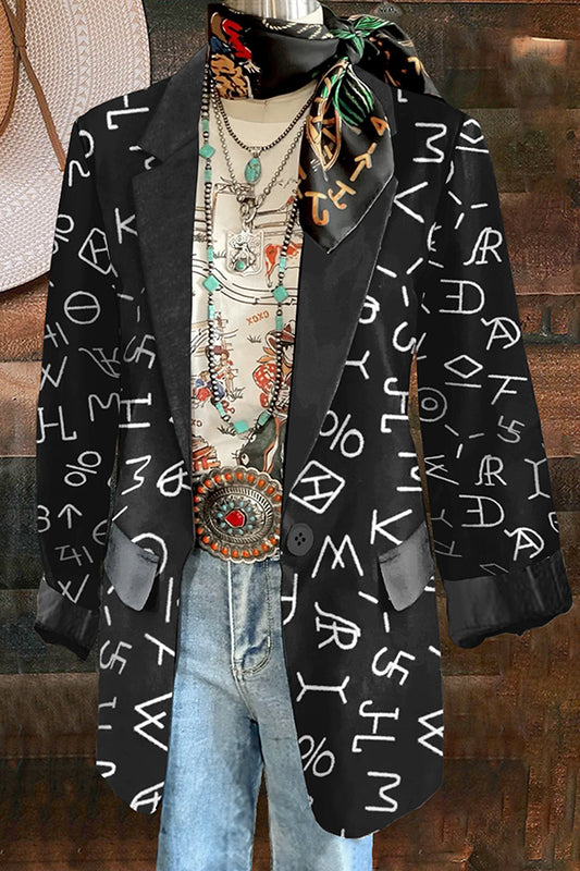 Vintage Western Hieroglyph Print Blazer