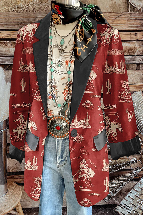 Vintage Western Rodeo Print Blazer