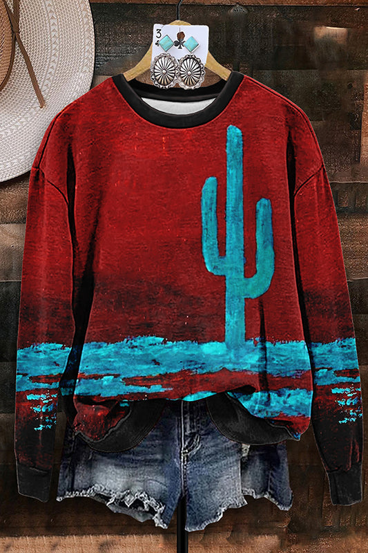 Vintage Western Cactus Print Sweatshirt