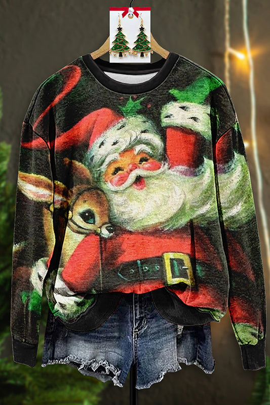 Vintage Santa Claus Print Sweatshirt