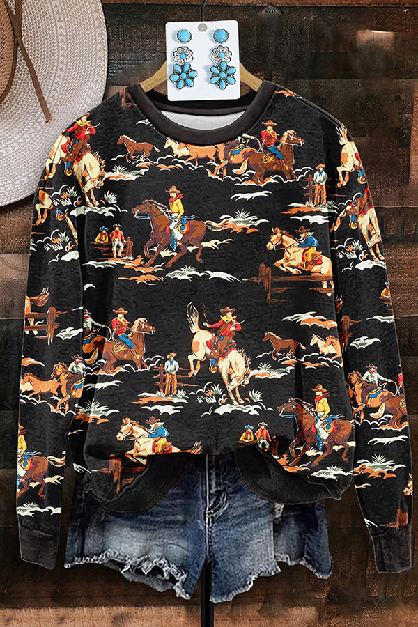 Retro Western Racing Print Sweatshirt