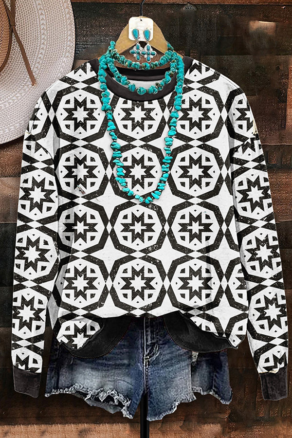 Retro Western Aztec Print Sweatshirt