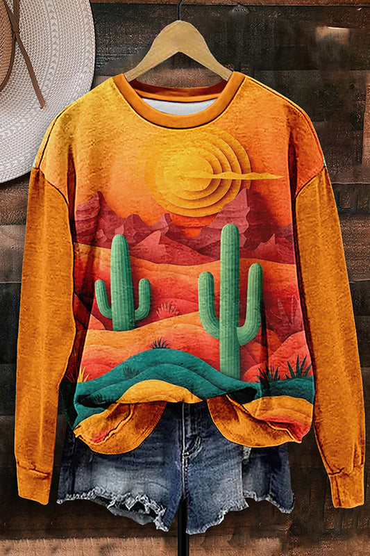 Vintage Western Cactus Print Sweatshirt