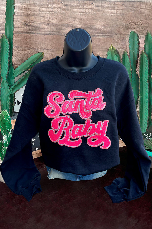 Santa Baby Hot Pink Sequin Patch Sweatshirt