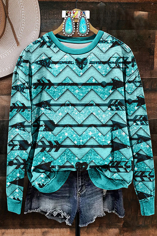 Retro Western Aztec Arrow Print Sweatshirt