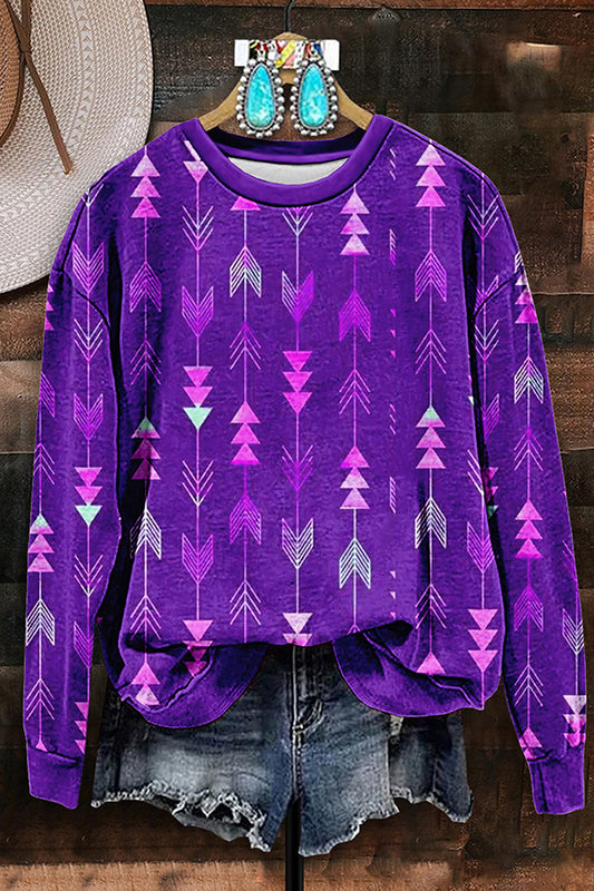 Retro Western Aztec Arrow Print Sweatshirt