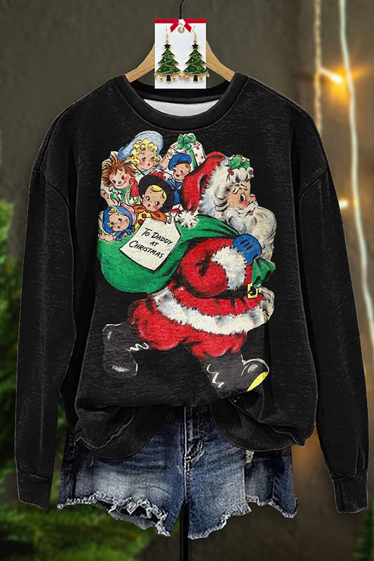 Vintage Santa Claus Print Sweatshirt