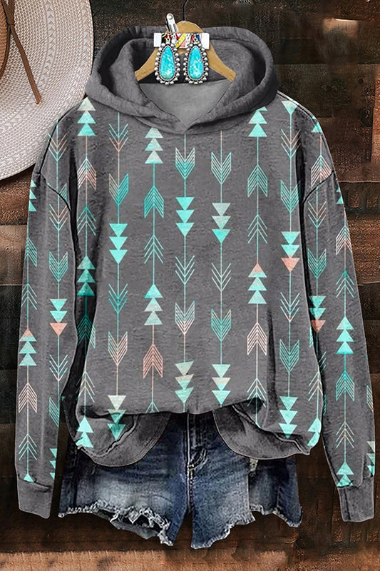 Retro Western Aztec Arrow Print Hoodie