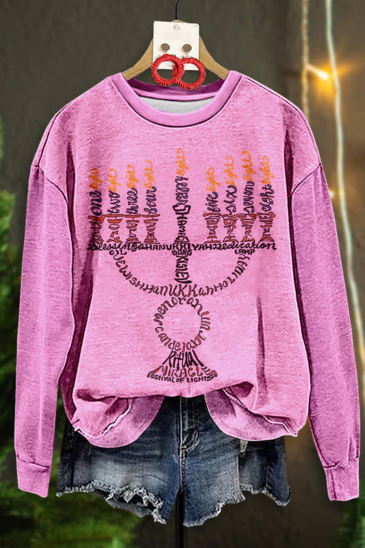 Vintage Hanukkah Menorah Print Sweatshirt