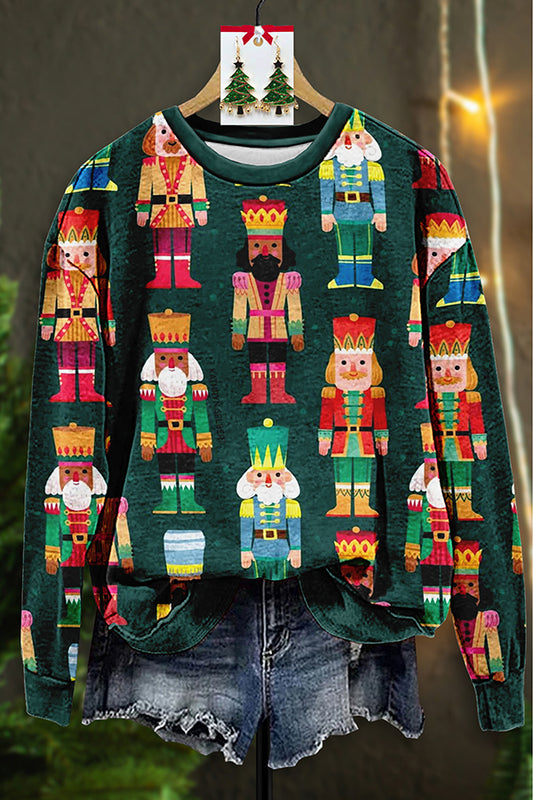 Vintage Christmas Nutcracker Print Sweatshirt