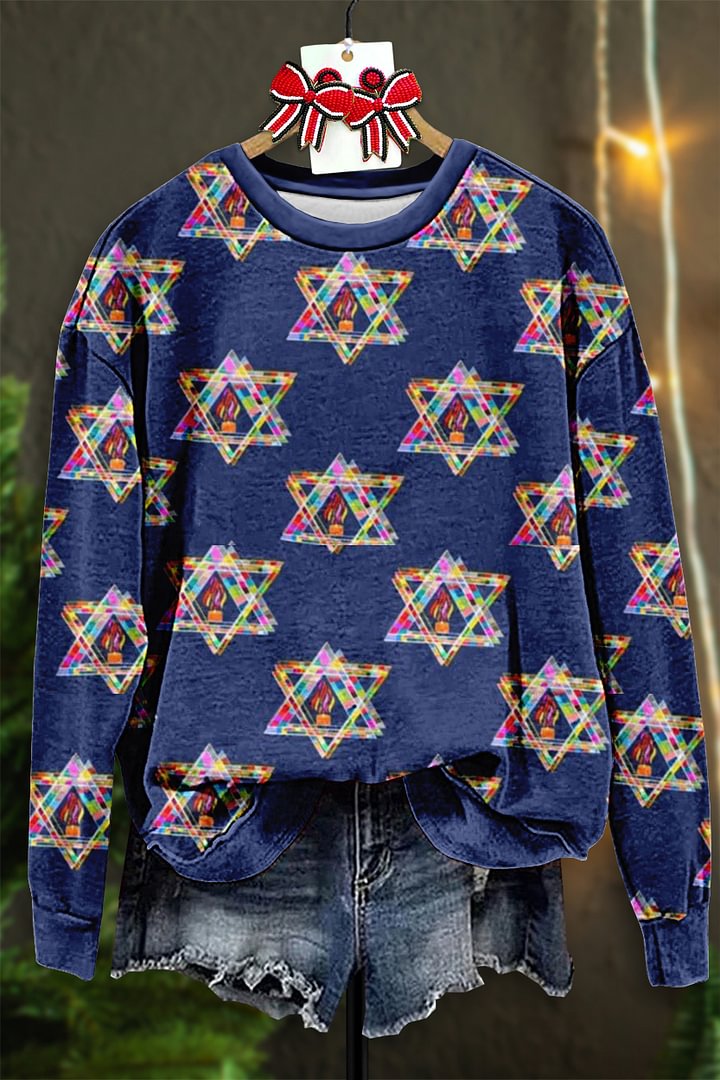 Vintage Hanukkah Menorah Print Sweatshirt