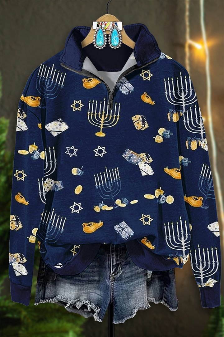 Vintage Hanukkah Menorah Print Sweatshirt