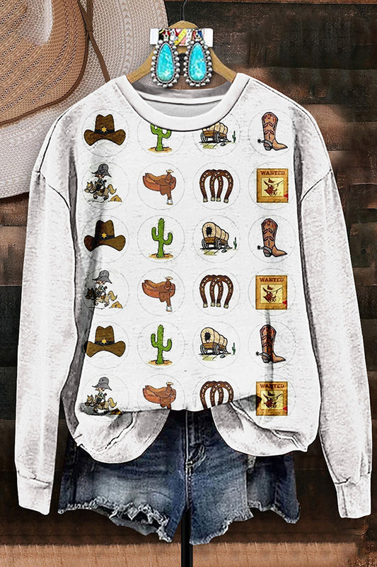 Vintage Western Saddle Print Sweatshirt