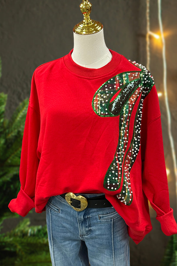 Vintage Christmas Bow Print Sweatshirt