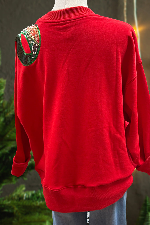 Vintage Christmas Bow Print Sweatshirt