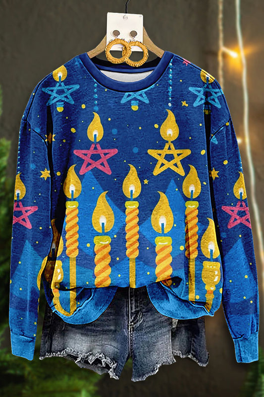 Vintage Hanukkah Menorah Print Sweatshirt