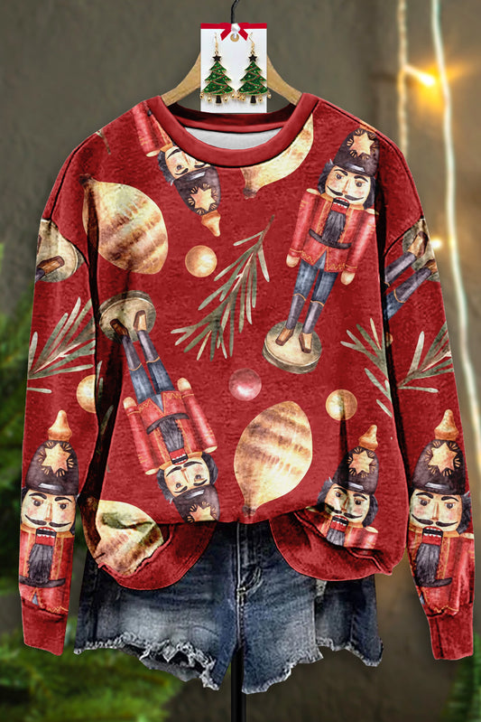 Vintage Christmas Nutcracker Print Sweatshirt