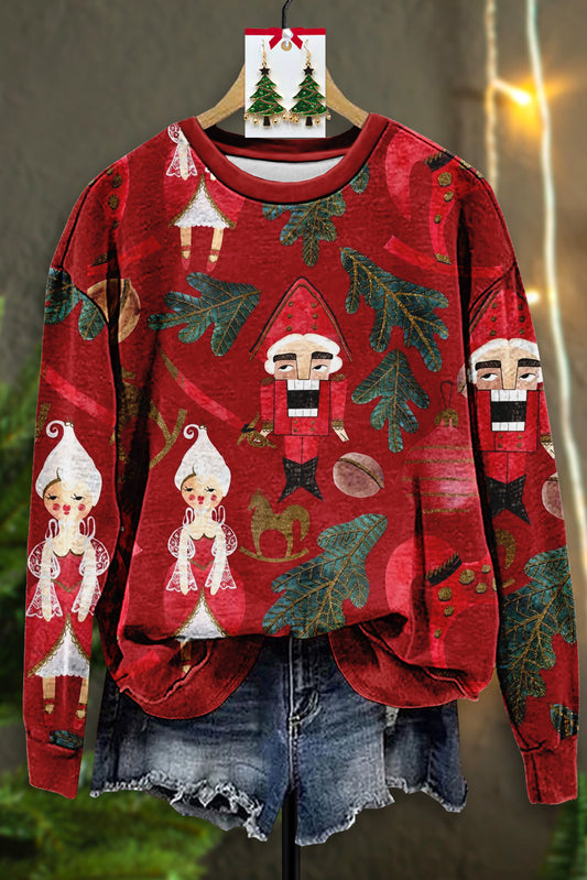 Vintage Christmas Nutcracker Print Sweatshirt