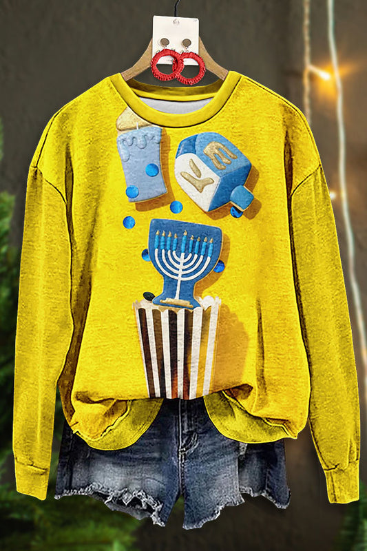 Vintage Hanukkah Menorah Print Sweatshirt