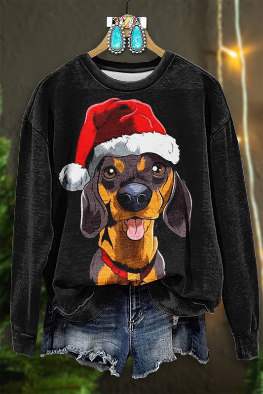 Vintage Christmas Dog Print Sweatshirt