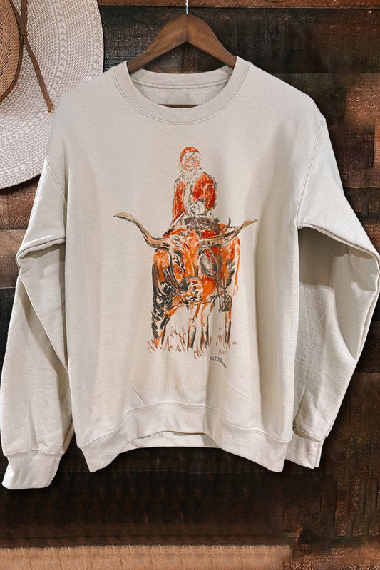 Vintage Western Santa Cow Print Sweatshirt